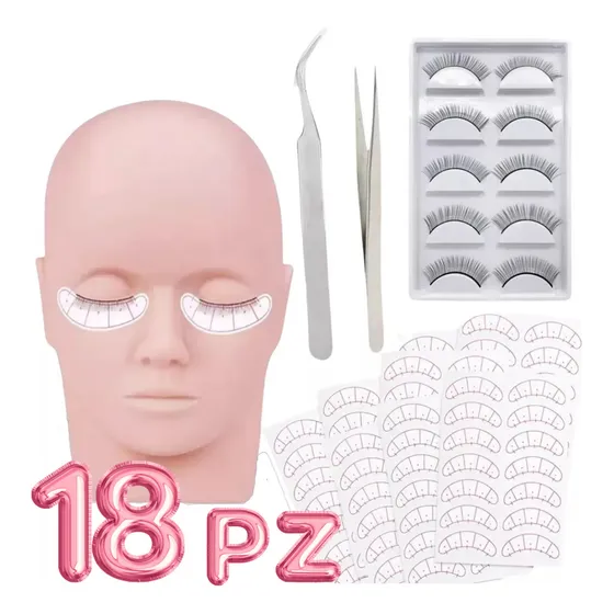 Kit Práctica Extension Pestañas Pinzas Maniquí Parche Lash F