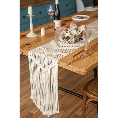 Camino Mesa Macrame 110 Tejido Hecho Lino Bohemio Borla