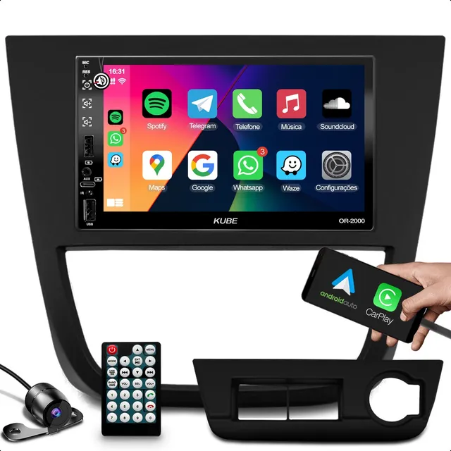 Multimidia Automotiva Carplay + Câmera De Ré E Moldura 2 Din