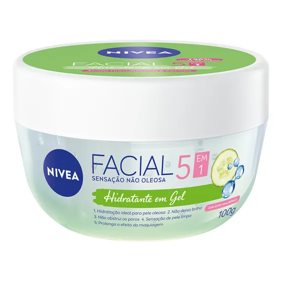 NIVEA Hidratante Em Gel Facial Ácido Hialurônico E Pepino 5 Em 1 100g