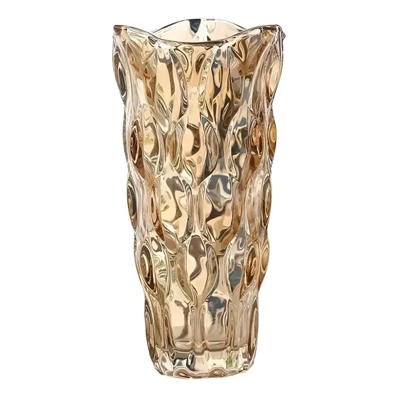 Vaso De Vidro Grosso Primeira Linha Flores, Decoração, Sala Cor Ambar Lapidado