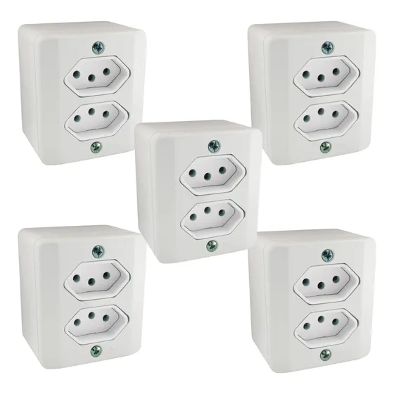 Kit C/5 Tomada Dupla 2p+t Sistema X 10a Radial Caixa Externa