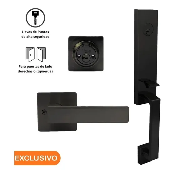 Cerradura Chapa Para Puerta Principal Elegante Yale Mx89584 Color Negro con bordes latón antiguo