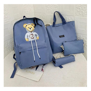 Kit Mochila 4 Piezas Oso Colores Bolsa Lapicera Grande Escolar Viaje Multiusos Kit Mochila 4 Piezas Oso Colores Bolsa Lapicera Grande Escolar Viaje Multiusos