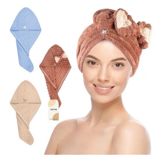 Toalla Cabello Microfibra Secado Rápido Gorro Turbante baño Para Pelo Color Multicolor mayoreo 3pcs Yuriria MAG41230