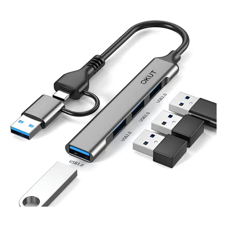 Hub 2 Em 1 Entrada Tipo C 4 Portas Usb3.0 Usb2.0 Hub Alumíni Cinza