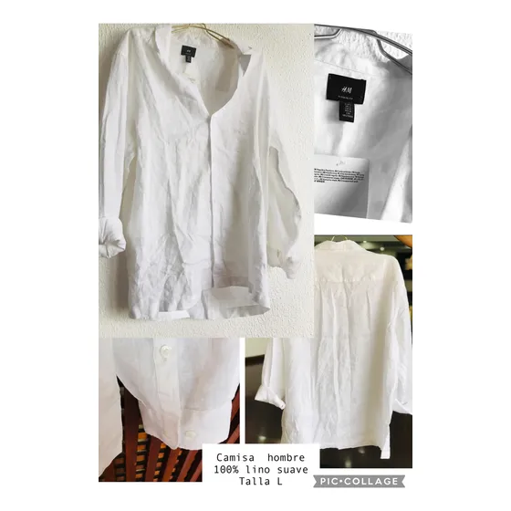 Camisa Lino H&m Blanca Caballero Tallas M Y L
