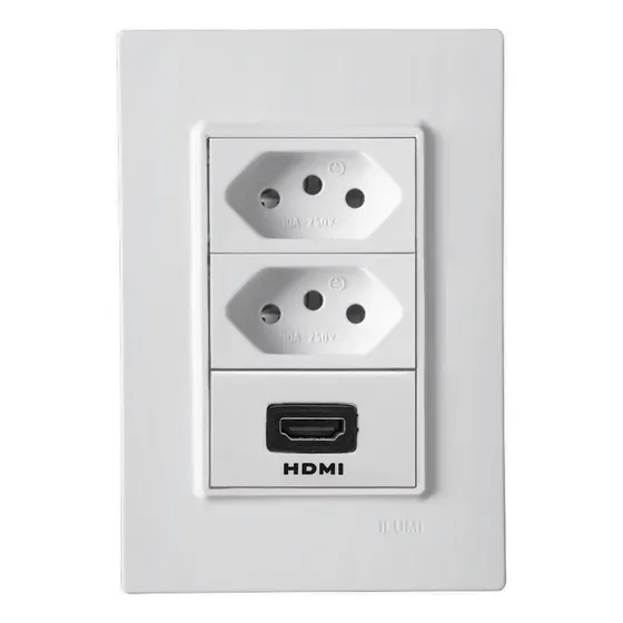 Conjunto 4x2 Tomada Dupla 10a + Hdmi Fêmea Tv Vivaz Ilumi Cor Branco