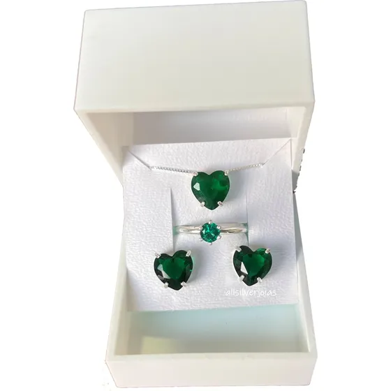 Conjunto Colar Brinco Anel Feminino Kit Presente Prata 925