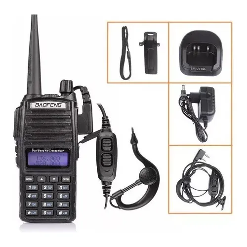 Rádio Comunicador Baofeng 5w Bf Vhf /uhf/ Fm Dual Band Uv-82 Cor Preto