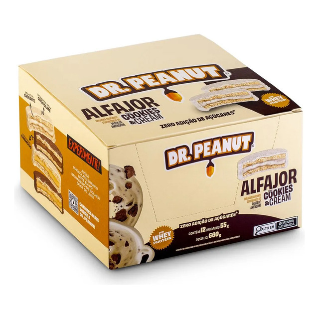 Alfajor Cookies Whey Protein Caixa 12 Un 55g Cada Dr. Peanut Sabor Cookies & Cream Alfajor Cookies Whey Protein Caixa 12 Un 55g Cada Dr. Peanut Sabor Cookies & Cream