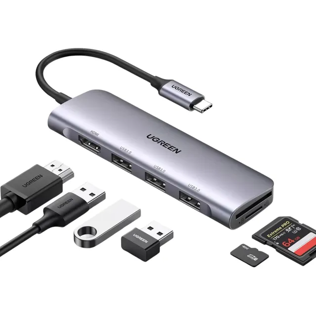 Hub Ugreen 6en1 Usb-c Multipuerto 5gbps Pd-100w 4k Rj Pc Mac