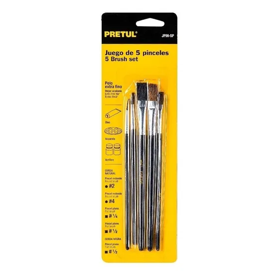 Pincel Extrafino Kit 5 Pzas (#1/4-#2) Jpin-5p Pretul