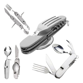 Canivete Talher Garfo Colher Multiuso Camping Faca Inox E + Canivete Talher Garfo Colher Multiuso Camping Faca Inox E +