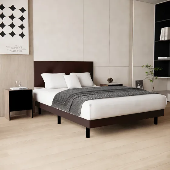 Base Cama Urban King Size - Base + Cabecera + 2 Buros Color Chocolate