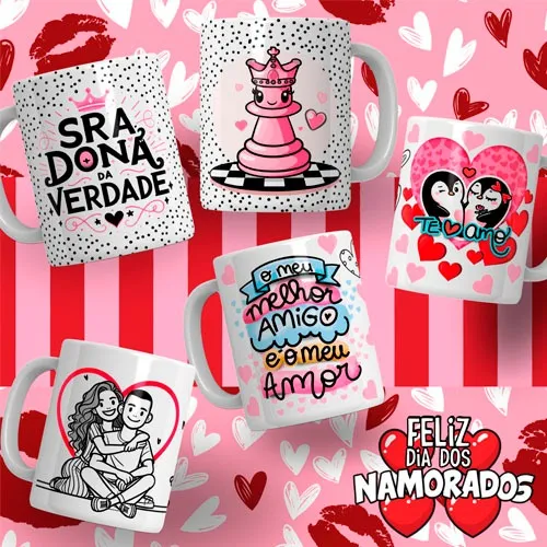 Pack Artes Sublimação Canecas Dia Namorados 2025 Pandoca
