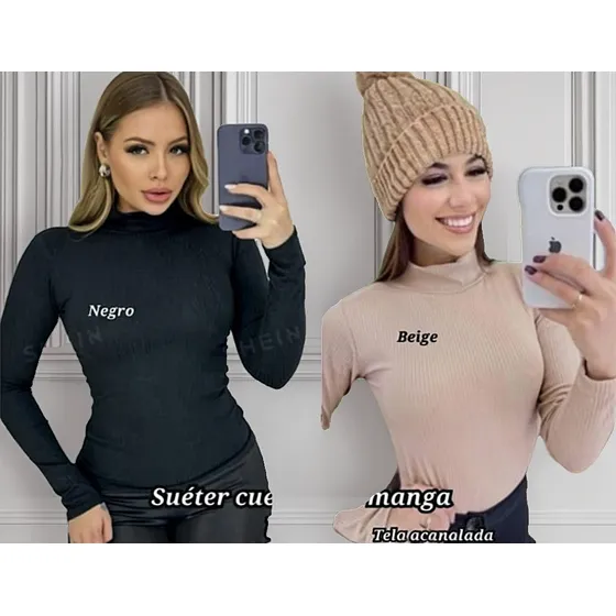 Blusa, Suéter Manga Larga Cuello Alto Para Dama 