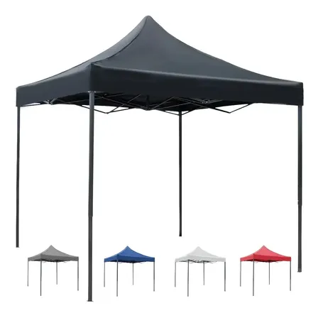 Carpa Toldo Plegable Reforzado 3x3 Lona Acero Inoxidable Impermeable Color Negro