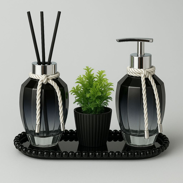 Kit Lavabo Banheiro Luxo Difusor Aromatizador De Ambiente Com Bandeja E Sabonete Líquido C... Kit Lavabo Banheiro Luxo Difusor Aromatizador De Ambiente Com Bandeja E Sabonete Líquido C...