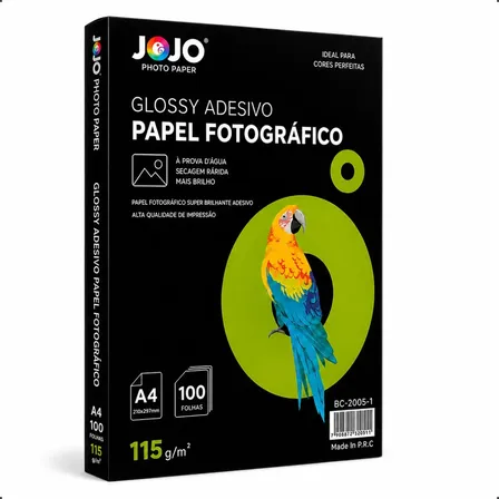 Papel Fotográfico Adesivo A4 Glossy 115g/m² 100 Folhas Cor Branco Premium Brilhante