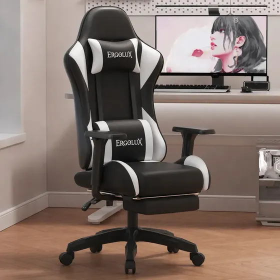 Cadeira Gamer Reclinável Em Couro Pu Com Apoio De Pés Retrátil E Braços 3d Para Escritório Streaming