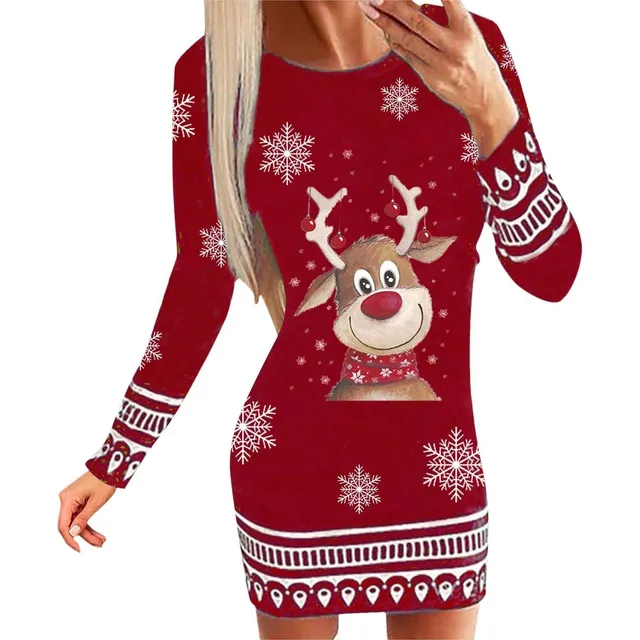 Vestido Navidad Para Mujer Casual O-cuello Manga Larga Mini