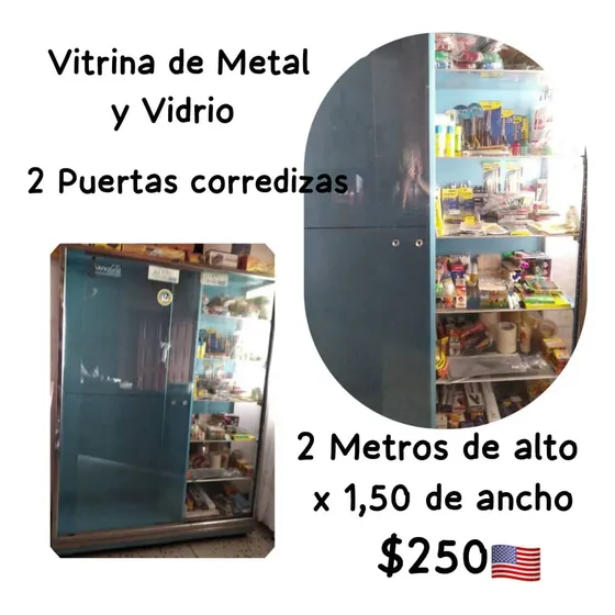 Vitrina Grande Exhibidora De Metal Y Vidrio Usada