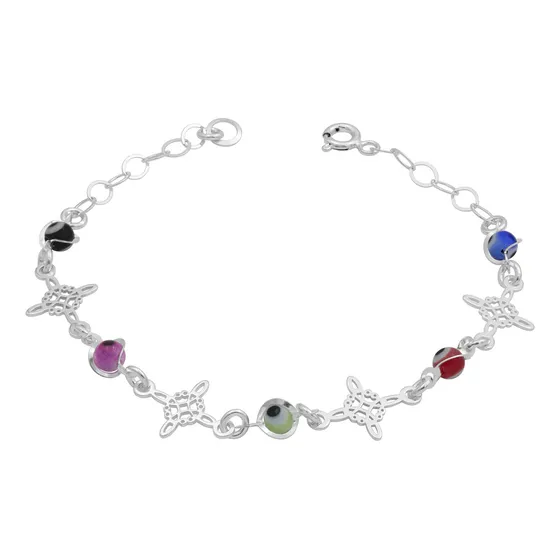 Pulsera Ajustable Nudo De Bruja Triqueta Ojo Turco Plata 925 Color Nudo Ojos Colores 2 Diámetro 6 Cm