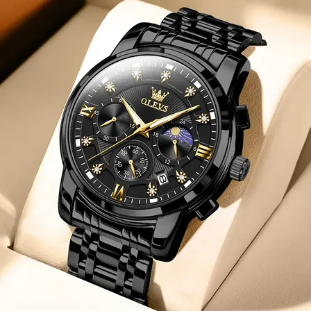 Olevs Relógio Masculino Original Preto Aço Quartzo 2951 Preto