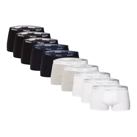 Kit Com 10 Cuecas Masculina Boxer De Algodão Mash St00 - 3 Brancas/ 3 Pretas 2 Mescla Com Elástico Branco / 2 Azul Marinho Liso Gg