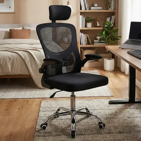 Cadeira Escritório Business Ajuste Lombar Encosto De Cabeça Preto Malha