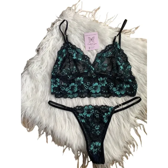 Conjunto Lenceria Top De Encaje Bicolor Charo