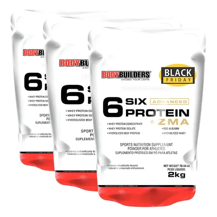 Kit 3 Unid. - 6 Six Protein Advanced + Zma Refil 2kg Sabor Morango