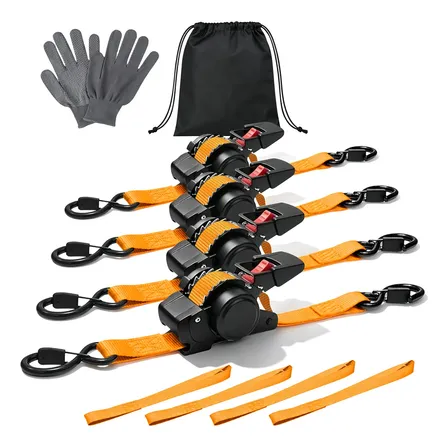 Kit Cinta Catraca Automática Retrátil 800kg Luvas Mais Bolsa Laranja/4 Unidade