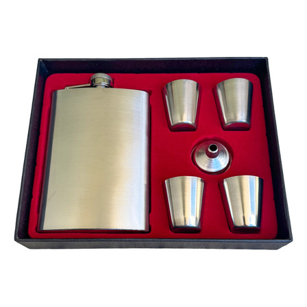 Cantil De Bolso Prata Com 4 Copos 1 Funil 270ml Wisky Vodka Cantil De Bolso Prata Com 4 Copos 1 Funil 270ml Wisky Vodka