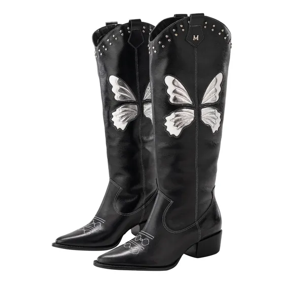 Bota Palermo Caña Alta Plus Negro Plata Glamour Mario Hernán