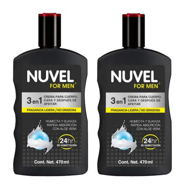 2 Cremas Corporal Nuvel For Men 3 En 1, 470ml.