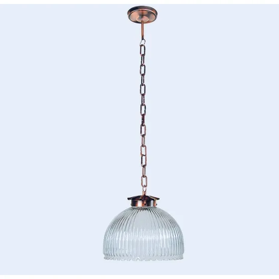 Colgante Campo 1 Luz Ø25cm Tulipa Vidrio Transparente Cadena Color Cobreado