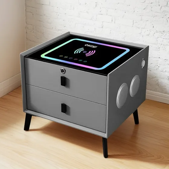 Mesa De Noche Inteligente Rgb Parlantes Cargador Inalambrico