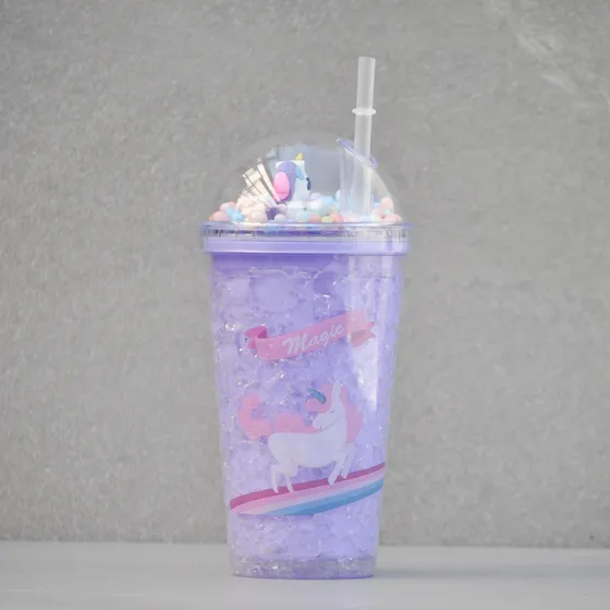 Vaso Infantil Plástico Con Sorbito Violeta 400ml