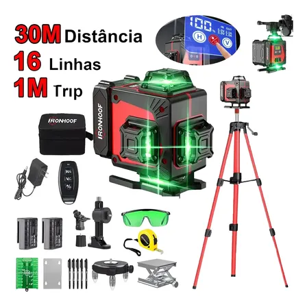 Nível A Laser 16 Linhas Com Tripé Verde 360° Recarregável
