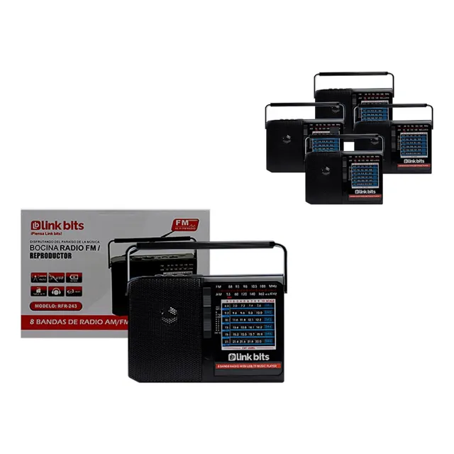 Bocina Radio Am Fm Sw Entrada Usb Luz Led Con Cable  4 Pzas 