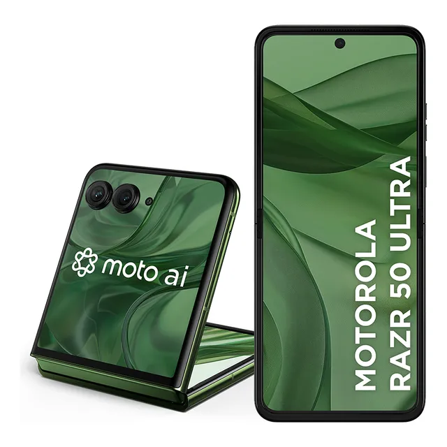 Smartphone Motorola Razr 50 Ultra - 512GB 24GB (12GB RAM+12GB Ram Boost) Tela dobrável 6,9" pOLED e externa 4” Moto AI camera IPX8 - Forest green