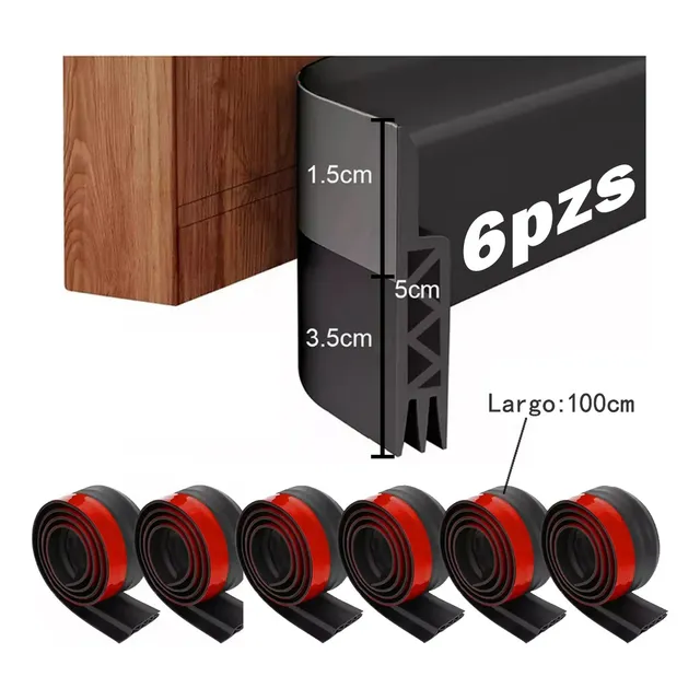 6 piezas De Guardapolvo Cubre Puerta Atrapa Polvo Evita Insectos Sello Adhesivo A Prueba De Polvo Guarda Polvos Para Puertas Negro MFJT6 everydaygoods