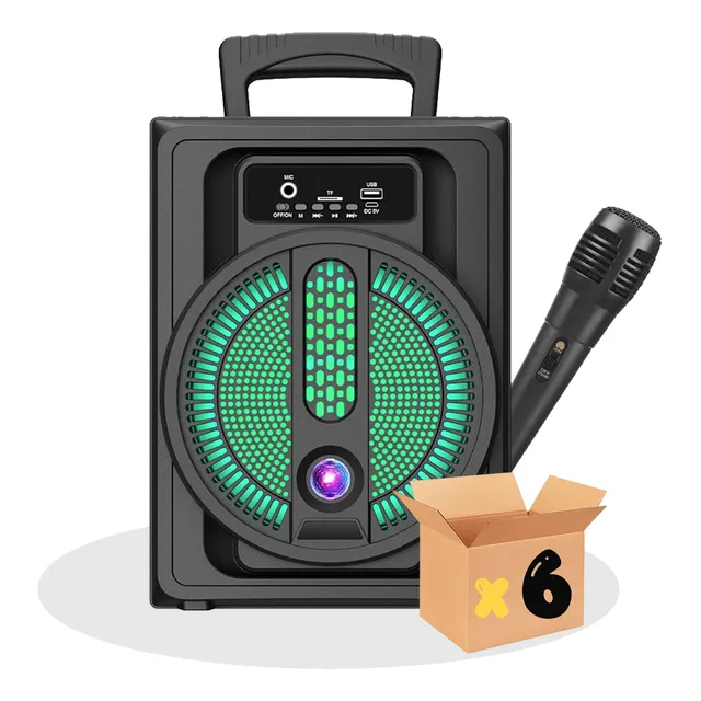 Bocina Bluetooth 8in Karaoke Micrófono Tws Luz Led Rgb 6 Pzs