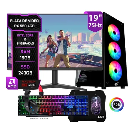 Pc Gamer Completo Rx 550 4gb, Intel I5, Ssd 240gb, 16gb Ram 240 Gb 16 Gb Radeon Rx 550 4gb