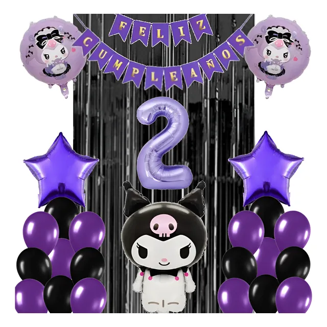 Combo Deco Kuromi Violeta + Estrellas + Feliz Cumpleaños
