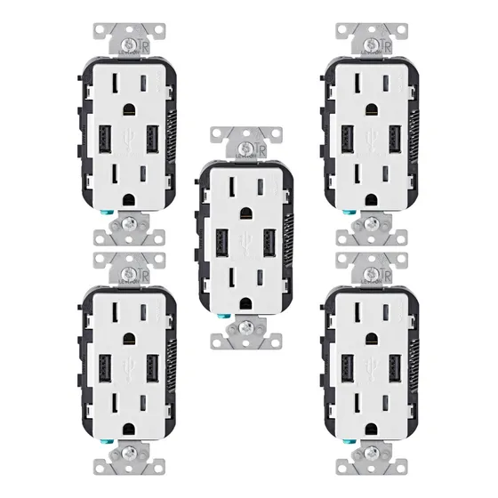 Receptaculo Duplex Tamper Resistant 2puertosusb 5pz Leviton