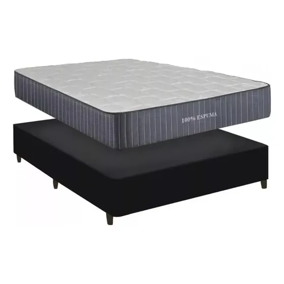 Compramas Color Negro 1 1/2 plaza Sommier Plaza Y Media Colchon Espuma Somie Revesible Premium