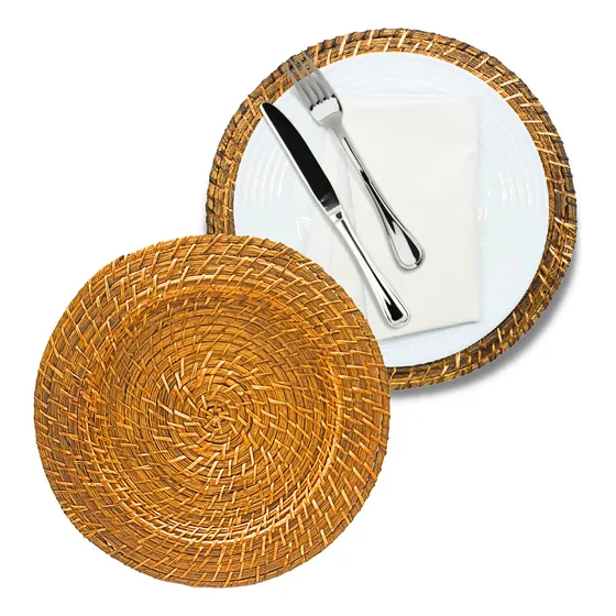 Kit 2 Sousplat Rattan Bambu Redondo Cores Variadas Mundiart